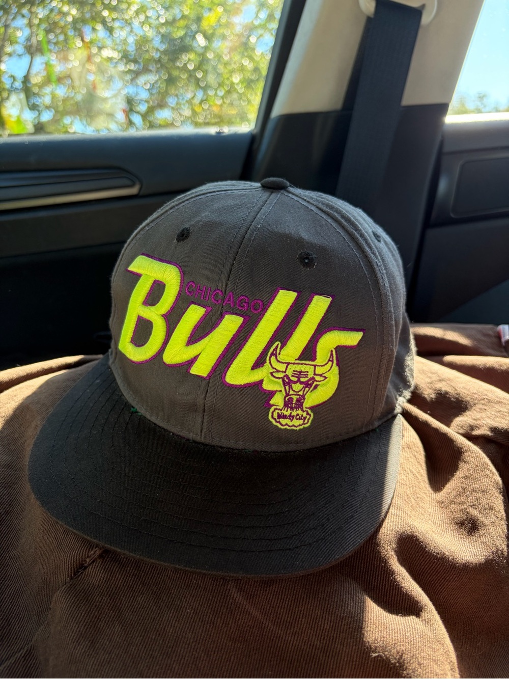 Chicago Bulls Black SnapBack with Neon Green Logo